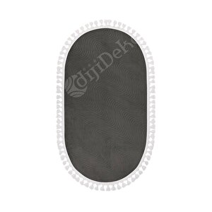 Avangard Oval Halı Sahra Antrasit Salon Koridor Antre Mutfak Halısı Silinebilir Saçaklı 200x350 cm