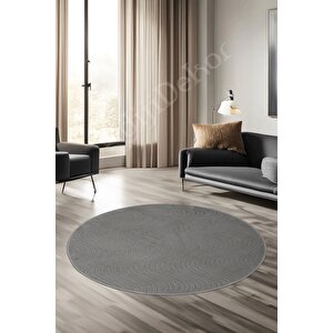 Avangard Yuvarlak Halı Sahra Gri Salon Koridor Antre Mutfak Halısı Silinebilir 120x120 cm