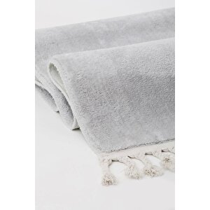 Açık Gri Post Dokuma Halı Saçaklı Peluş Yumuşacık Kaymaz Antibakteriyel 60x450 cm
