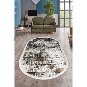K1310 Black Saçaklı Dijital Oval Halı Kaymaz Yıkanabilir Oda Mutfak Antre Salon Halısı 100x700 cm