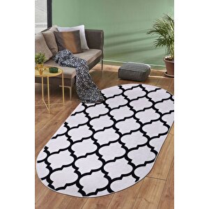 Halı Beyaz Maça Yıkanabilir Saçaksız Oval Kesme Ince Yolluk Kilim Salon Halısı Modelleri 140x400 cm