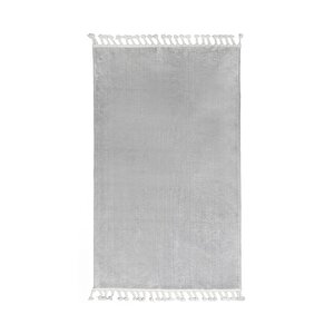 Açık Gri Post Dokuma Halı Saçaklı Peluş Yumuşacık Kaymaz Antibakteriyel 150x500 cm