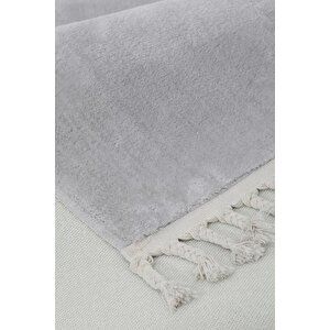 Açık Gri Post Dokuma Halı Saçaklı Peluş Yumuşacık Kaymaz Antibakteriyel