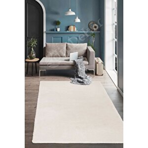 Lüx Post Peluş Düz Krem Saçaksız Bohem Koridor Oturma Odası Ve Salon Halısı 100x450 cm