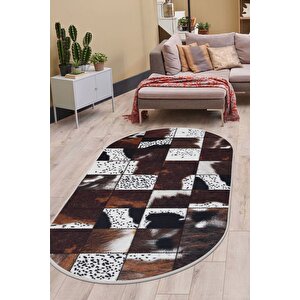 Halı Kahverengi Dr01 Yıkanabilir Oval Kesme Ince Yolluk Kilim Salon Halısı Modelleri 140x250 cm