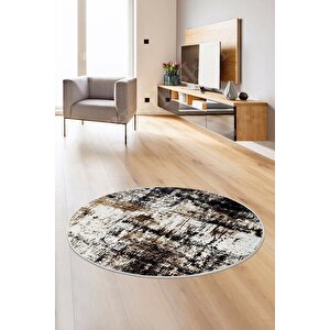 Halı Siyah Cool K1310 Yıkanabilir Yuvarlak Kesme Ince Yolluk Kilim Salon Halısı Modelleri 120x120 cm