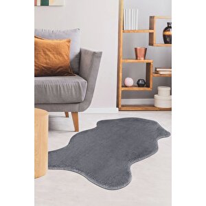 Koyu Gri Şekilli Post Dokuma Halı Peluş Tavşan Tüyü Hissi Antibakteriyel 120x180 cm