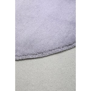 Açık Gri Mürdüm Oval Post Dokuma Halı Peluş Tavşan Tüyü Hissi Antibakteriyel 80x700 cm