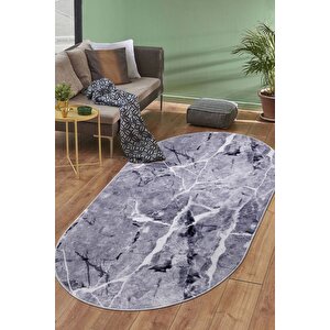 Halı Gri Granit Yıkanabilir Saçaksız Oval Kesme Ince Yolluk Kilim Salon Halısı Modelleri 160x230 cm