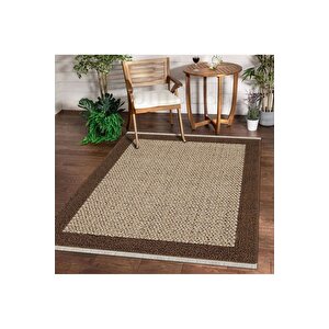 Halı Kahverengi Cool Kr4040 Saçaklı Kesme Ince Yolluk Kilim Salon Halısı Modelleri 120x180 cm