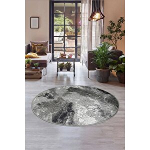 Delüxe Antrasit Saçaksız Yuvarlak Halı Yeni Kabartmalı Model Salon Halısı 90x90 cm
