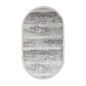 Halı Gri Cool Ky7056 Yıkanabilir Saçaklı Oval Kesme Ince Yolluk Kilim Salon Halısı Modeli 100x250 cm