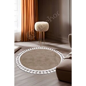Avangard Yuvarlak Halı Pramit Kahve Salon Koridor Antre Mutfak Halısı Saçaklı 140x140 cm