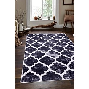 Halı Siyah Maça Yıkanabilir Saçaksız Kesme Ince Yolluk Kilim Salon Halısı Modelleri 180x350 cm