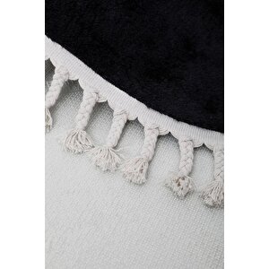 Siyah Oval Post Dokuma Halı Saçaklı Peluş Yumuşacık Kaymaz Antibakteriyel 100x700 cm