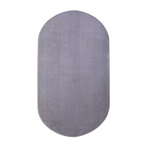 Açık Gri Mürdüm Oval Post Dokuma Halı Peluş Tavşan Tüyü Hissi Antibakteriyel 80x550 cm