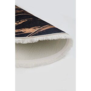 Siyah Gold Saçaklı Dijital Oval Halı Kaymaz Yıkanabilir Yolluk 160x200 cm