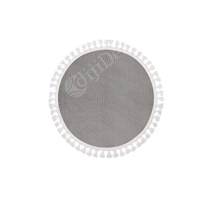 Halı Cool Gri Sahra Kaymaz Yıkanabilir Saçaklı Yuvarlak Yolluk Salon Halısı Modelleri 180x180 cm