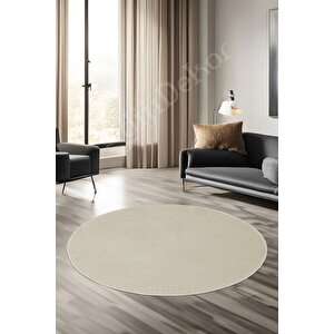 Halı Cool Krem Sahra Desenli Saçaksız Yuvarlak Kesme Yolluk Kilim Salon Halısı Modelleri 100x100 cm