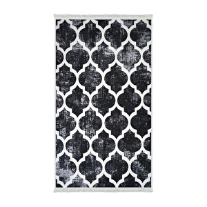 Dekoratif Dijital Saçaklı Kesme Halı Yolluk Yıkanabilir Antialaerjik Maça Siyah 120x800 120x800 cm