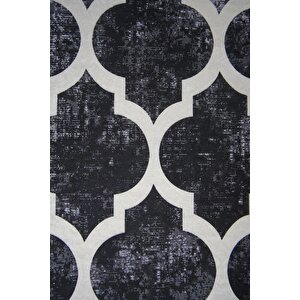 Dekoratif Dijital Saçaklı Kesme Halı Yolluk Yıkanabilir Antialaerjik Maça Siyah 120x800 120x800 cm