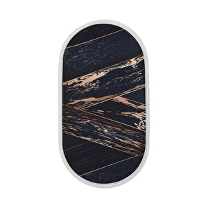 Siyah Gold Saçaklı Dijital Oval Halı Kaymaz Yıkanabilir Yolluk 120x350 cm