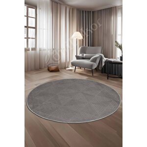 Halı Cool Gri Pramit Desenli Saçaksız Yuvarlak Kesme Yolluk Kilim Salon Halısı Modelleri