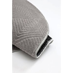 Halı Cool Gri Pramit Desenli Saçaksız Yuvarlak Kesme Yolluk Kilim Salon Halısı Modelleri