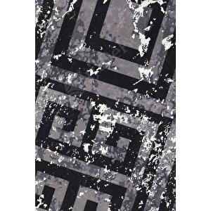 Halı Siyah Cool K1320 Saçaklı Yuvarlak Kesme Ince Yolluk Kilim Salon Halısı Modelleri 180x180 cm