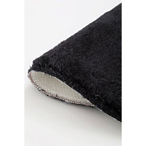 Peluş Halı Siyah Cool Yıkanabilir Oval Post Kesme Yolluk Kilim Salon Halısı Modelleri 150x400 cm