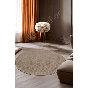 Avangard Yuvarlak Halı Pramit Kahve Salon Koridor Antre Mutfak Halısı Silinebilir 140x140 cm