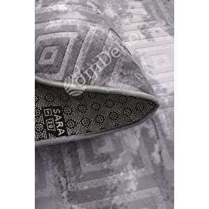 Halı Antrasit Cool Karo Yuvarlak Kaymaz Kesme Ince Yolluk Kilim Salon Halısı Modelleri