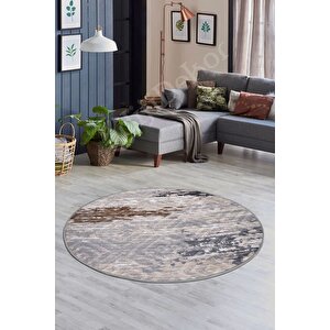 Halı Gri14 Cool Karo Yıkanabilir Yuvarlak Kesme Ince Yolluk Kilim Salon Halısı Modelleri 140x140 cm