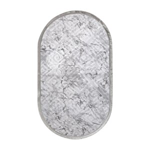 Halı Gri Cool Karo Yıkanabilir Saçaklı Oval Kesme Ince Yolluk Kilim Salon Halısı Modeli 150x500 cm