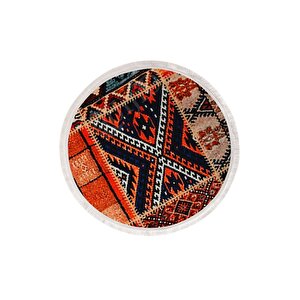 Halı Turuncu Cool K1300 Saçaklı Yuvarlak Kesme Ince Yolluk Kilim Salon Halısı Modelleri 170x170 cm