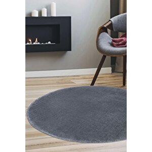 Koyu Gri Mürdüm Yuvarlak Post Dokuma Halı Peluş Tavşan Tüyü Hissi Antibakteriyel 160x160 cm