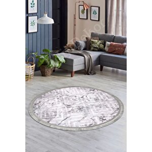 Halı Gri Cool Karo Saçaklı Yuvarlak Kesme Ince Yolluk Kilim Salon Halısı Modelleri 160x160 cm
