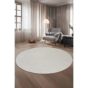 Halı Krem Cool Janjanlı Yuvarlak Kaymaz Kesme Ince Yolluk Kilim Salon Halısı Modelleri 130x130 cm