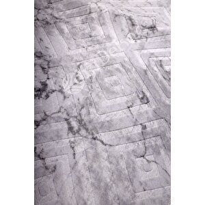 Halı Gri Cool Karo Yıkanabilir Saçaklı Oval Kesme Ince Yolluk Kilim Salon Halısı Modeli 200x400 cm