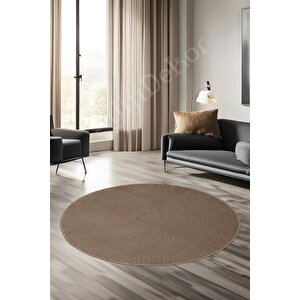 Halı Cool Kahverengi Sahra Desenli Saçaksız Yuvarlak Yolluk Kilim Salon Halısı Modelleri 130x130 cm