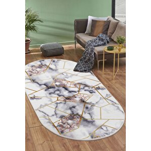 Halı Gold Kristal Yıkanabilir Saçaksız Oval Kesme Ince Yolluk Kilim Salon Halısı Modeli 60x150 cm