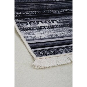 Halı Gri Cool Köln Yıkanabilir Saçaklı Kare Kesme Ince Yolluk Kilim Salon Halısı Modeli 140x350 cm