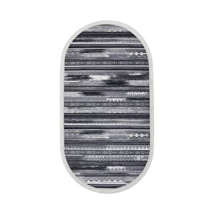 Halı Gri Cool Köln Yıkanabilir Saçaklı Oval Kesme Ince Yolluk Kilim Salon Halısı Modeli 120x180 cm
