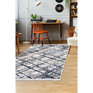 Halı Mavi Trend Yıkanabilir Saçaklı Kaymaz Kesme Ince Yolluk Kilim Salon Halısı Modelleri 80x700 cm
