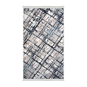 Halı Mavi Trend Yıkanabilir Saçaklı Kaymaz Kesme Ince Yolluk Kilim Salon Halısı Modelleri 80x700 cm