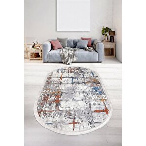 Halı Multi Cool Ky7005 Saçaklı Oval Kaymaz Kesme Ince Yolluk Kilim Salon Halısı Modelleri 160x230 cm