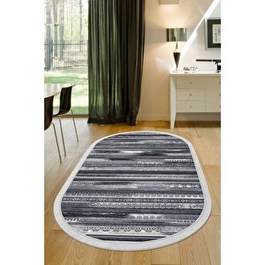 Halı Gri Cool Köln Yıkanabilir Saçaklı Oval Kesme Ince Yolluk Kilim Salon Halısı Modeli 100x300 cm