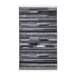 Halı Gri Cool Köln Yıkanabilir Saçaklı Kare Kesme Ince Yolluk Kilim Salon Halısı Modeli 80x150 cm