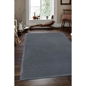 Koyu Gri Mürdüm Post Dokuma Halı Peluş Tavşan Tüyü Hissi Antibakteriyel 60x350 cm