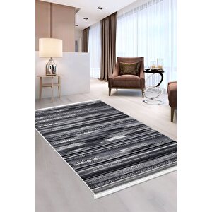 Halı Gri Cool Köln Yıkanabilir Saçaklı Kare Kesme Ince Yolluk Kilim Salon Halısı Modeli 180x300 cm